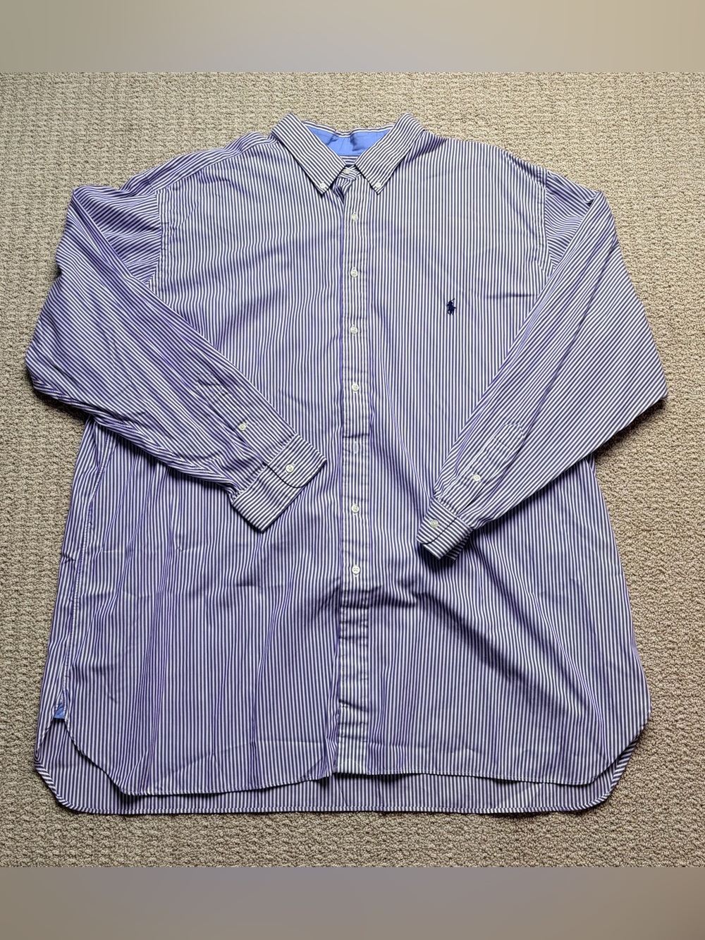Ralph Lauren Shirt Mens 3XLT Purple White Striped Button Down Cotton Stretch